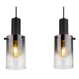 Luminosa Lighting Luminosa Florentina Bar Pendant Ceiling Light Matt Black Smoke Glass Shade 3X E27 - thumbnail 4