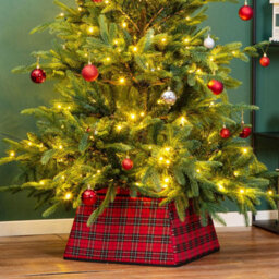 Square Christmas Tree Skirt In Red & Black Plaid, Durable Holiday Cover With Folding Design - thumbnail 3