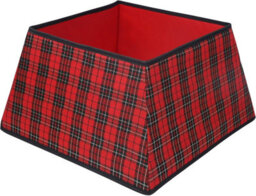 Square Christmas Tree Skirt In Red & Black Plaid, Durable Holiday Cover With Folding Design - thumbnail 2