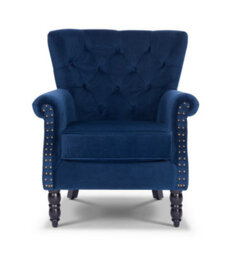 Velvet Blue Accent Wingback Chair - thumbnail 3