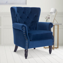 Velvet Blue Accent Wingback Chair - thumbnail 1