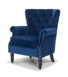 Velvet Blue Accent Wingback Chair - thumbnail 4
