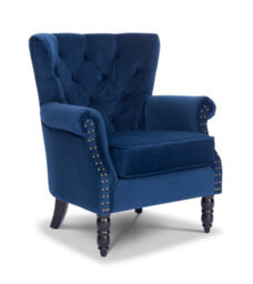 Velvet Blue Accent Wingback Chair - thumbnail 2