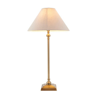 Luminosa Lighting Luminosa Lille Table Lamp With Round Tapered Shade Antique Brass Plate & Natural Faux Linen B22 - image 1