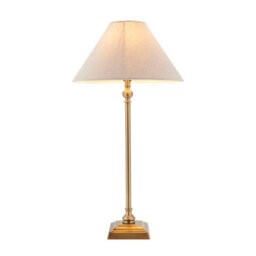 Luminosa Lighting Luminosa Lille Table Lamp With Round Tapered Shade Antique Brass Plate & Natural Faux Linen B22