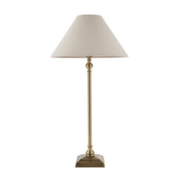 Luminosa Lighting Luminosa Lille Table Lamp With Round Tapered Shade Antique Brass Plate & Natural Faux Linen B22 - thumbnail 6