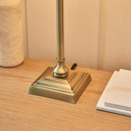 Luminosa Lighting Luminosa Lille Table Lamp With Round Tapered Shade Antique Brass Plate & Natural Faux Linen B22 - thumbnail 5