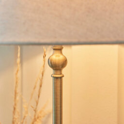 Luminosa Lighting Luminosa Lille Table Lamp With Round Tapered Shade Antique Brass Plate & Natural Faux Linen B22 - thumbnail 4