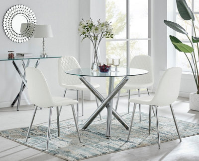 Furniturebox Uk Selina Round Dining Table And 4 White Corona Silver Leg Chairs - image 1
