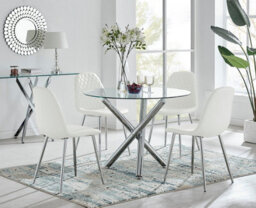 Furniturebox Uk Selina Round Dining Table And 4 White Corona Silver Leg Chairs - thumbnail 1