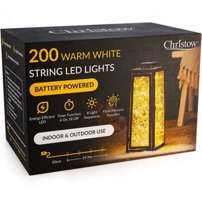 Christow Christmas Indoor/outdoor Battery Led String Lights Clear Cable Warm White - 200 - image 1