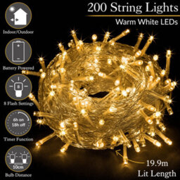 Christow Christmas Indoor/outdoor Battery Led String Lights Clear Cable Warm White - 200 - thumbnail 2