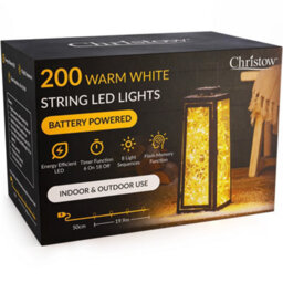 Christow Christmas Indoor/outdoor Battery Led String Lights Clear Cable Warm White - 200