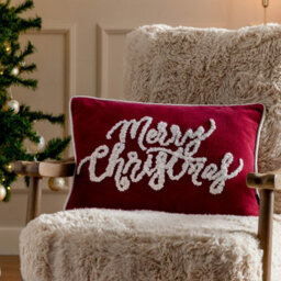 Paoletti Winter Merry Christmas Applique Velvet Polyester Filled Cushion - thumbnail 1