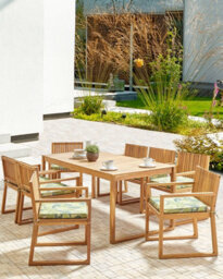 Beliani Set Of 8 Garden Chairs With Cushions Sassari Ii Certified Acacia Wood Green - thumbnail 2