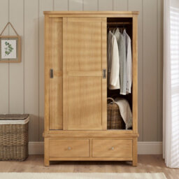 The Furniture Market Marbury Oak Double Wardrobe With 2 Sliding Doors & 2 Drawers
