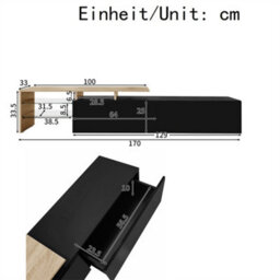 Abrihome Modern Tv Unit Stylish Cabinet With Glass Shelves & Integrated Led Lighting, Practical Storage, Black & Wood & Natural - thumbnail 8