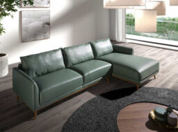 Angel Cerda Elegant Right Chaise Longue Sofa In Green Leather - thumbnail 2