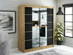 Arte Leto V4 Contemporary 2 Sliding Mirror Door Wardrobe 9 Shelves 2 Rails Black Matt And Oak Effect (H)2000mm (W)1800mm (D)620mm - thumbnail 2