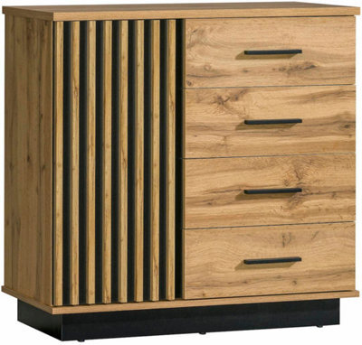 Arte Lamelo La5 Sideboard Cabinet - Contemporary Elegance In Oak Wotan & Black Matt, H890mm W900mm D400mm - image 1