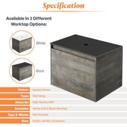 Plum&clay Rigel Metallic Brown Wall Hung Bathroom Vanity Unit With Black Worktop (W)500mm (H)450mm - thumbnail 5