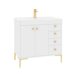 Royal Bathrooms Verona 800mm Gloss White Floor Standing Bathroom Vanity Unit 2 Door, 4 Drawer Cabinet With Ceramic Basin & Brushed Brass Knob - thumbnail 7