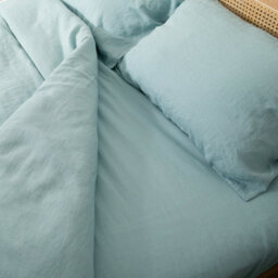 Native Natural Aqua Single 100% Linen Fitted Sheet (90X190Cm)