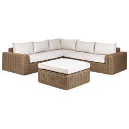 Beliani Garden Corner Sofa With Ottoman 6 Seater Palermo Modular Pe Rattan Brown - thumbnail 5