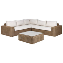 Beliani Garden Corner Sofa With Ottoman 6 Seater Palermo Modular Pe Rattan Brown - thumbnail 6