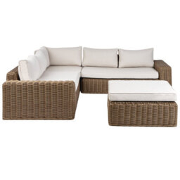 Beliani Garden Corner Sofa With Ottoman 6 Seater Palermo Modular Pe Rattan Brown - thumbnail 1