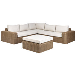 Beliani Garden Corner Sofa With Ottoman 6 Seater Palermo Modular Pe Rattan Brown - thumbnail 4