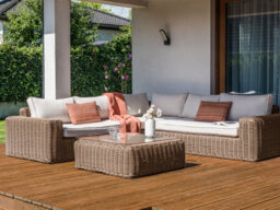 Beliani Garden Corner Sofa With Ottoman 6 Seater Palermo Modular Pe Rattan Brown - thumbnail 2