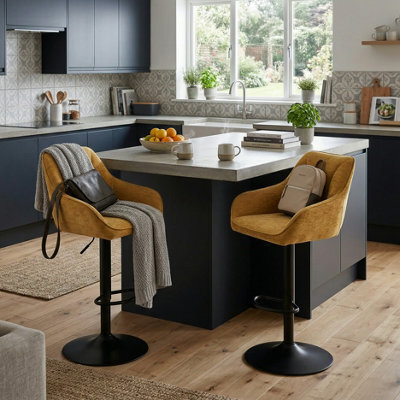 Aspect Furniture Set Of 2 Charlie Adjustable Height Barstool W Padded Seat,black/mustard - image 1