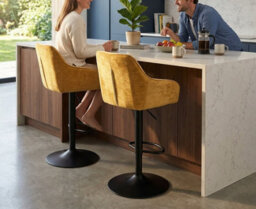 Aspect Furniture Set Of 2 Charlie Adjustable Height Barstool W Padded Seat,black/mustard - thumbnail 2