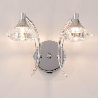 Harper Living Double Wall Light And Sconce, Polished Chrome Finish, Clear Glass Shades, G9 Bulb Cap - image 1