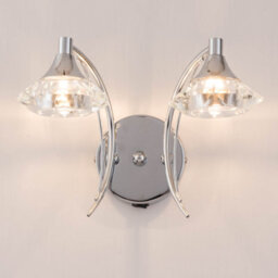 Harper Living Double Wall Light And Sconce, Polished Chrome Finish, Clear Glass Shades, G9 Bulb Cap - thumbnail 1