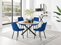 Furniturebox Uk Novara Grey Concrete Effect Black Leg 120Cm Round Dining Table & 4 Navy Pesaro Black Leg Chairs - thumbnail 1
