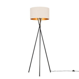 Valuelights Camden Black Tripod Floor Lamp With Beige/gold Shade