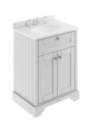 Hudson Reed Floor Standing 2 Door Traditional Vanity Unit With 3 Tap Hole White Marble Top & Basin, Timeless Sand, 620 X 470 mm