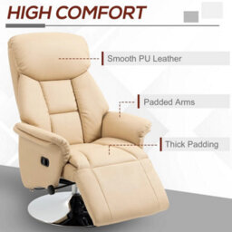 Manual Recliner Chair With Footrest, Adjustable Swivel Recliner, Beige - thumbnail 5