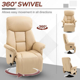 Manual Recliner Chair With Footrest, Adjustable Swivel Recliner, Beige - thumbnail 4