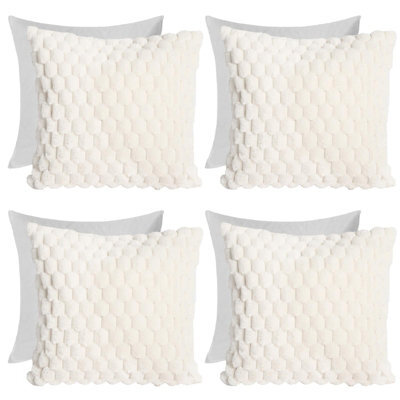 OHS 4 Pack Waffle Faux Fur Filled Cushion Covers, Cream - 45 X 45Cm - image 1