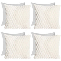 OHS 4 Pack Waffle Faux Fur Filled Cushion Covers, Cream - 45 X 45Cm