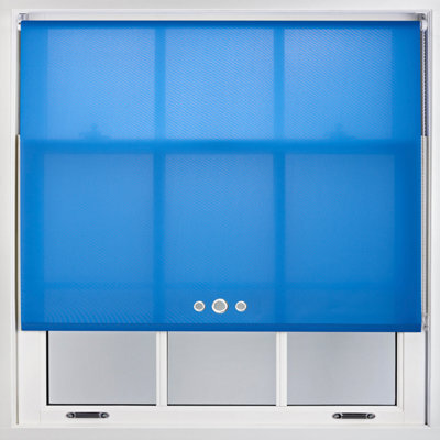 Furnished Roller Blind With Triple Chrome Round Eyelet And Metal Fittings - Blue Daylight Shade (W)150Cm X (L)165Cm