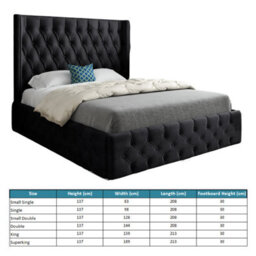 Turin Straight Winged Upholstered Soft Velvet Black Bed Frame - thumbnail 4