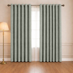 Oxford Homeware Eyelet Linen Effect Curtains Sage Green Fully Lined 100% Blackout Thermal Insulated Curtain Pair (W)168Cmx(L)228Cm - thumbnail 8