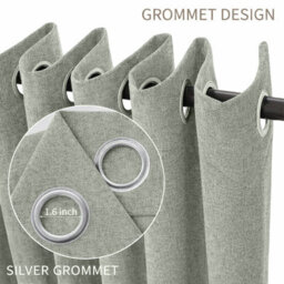Oxford Homeware Eyelet Linen Effect Curtains Sage Green Fully Lined 100% Blackout Thermal Insulated Curtain Pair (W)168Cmx(L)228Cm - thumbnail 7