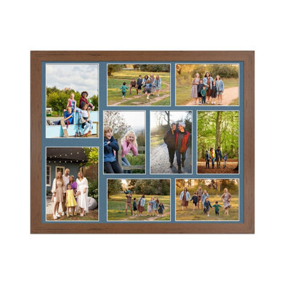 AK Frames 20X16 Walnut Modern Multi Photo Frame With Pompadour Mount - Holds 9 Apertures (2X) 7X5, (7X) 6X4 Photos - image 1