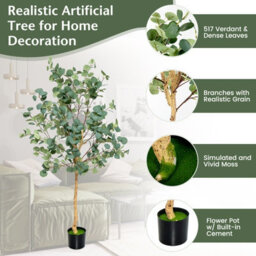 Costway 165Cm Artificial Eucalyptus Tree Fake Decorative Houseplant With Plastic Pot - thumbnail 8