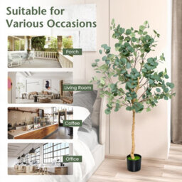 Costway 165Cm Artificial Eucalyptus Tree Fake Decorative Houseplant With Plastic Pot - thumbnail 9